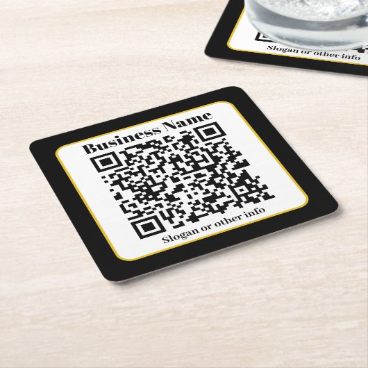 Creëer Uw eigen QR-code | Zwart Wit Gouden Rand Kartonnen Onderzetters (Schuin)