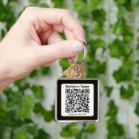 Creëer Uw eigen QR-code | Zwart Wit Gouden Rand Sleutelhanger (Hand)