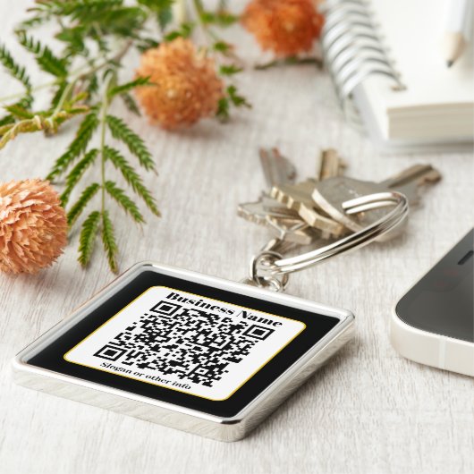 Creëer Uw eigen QR-code | Zwart Wit Gouden Rand Sleutelhanger (Zijkant)