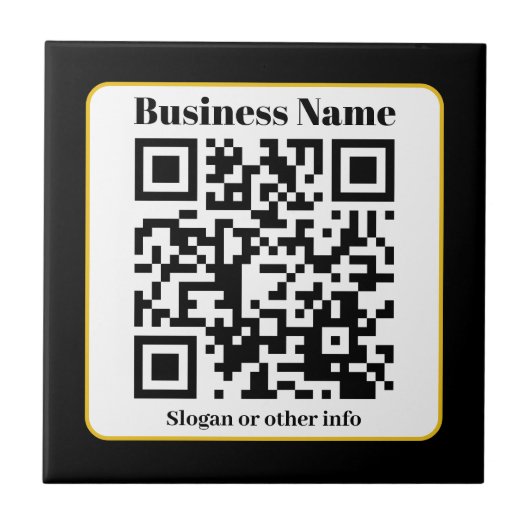 Creëer Uw eigen QR-code | Zwart Wit Gouden Rand Tegeltje (Voorkant)