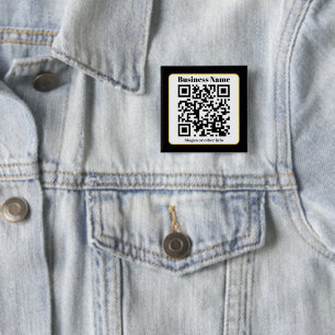Creëer Uw eigen QR-code   Zwart Wit Gouden Rand Vierkante Button 5,1 Cm