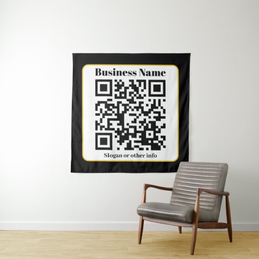 Creëer Uw eigen QR-code | Zwart Wit Gouden Rand Wandkleed (In situ)