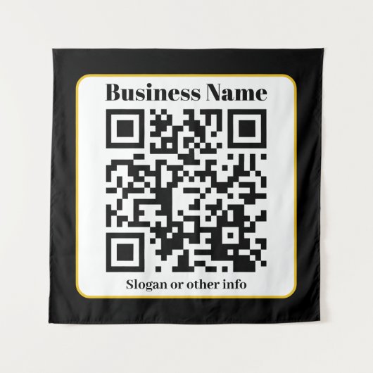Creëer Uw eigen QR-code | Zwart Wit Gouden Rand Wandkleed (Voorkant)