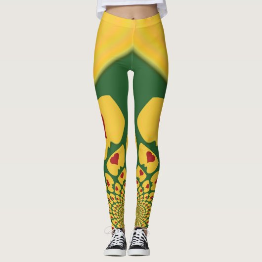 Creëer uw eigen Red Golden Jamaica Rasta-kleuren Leggings (Voorkant)