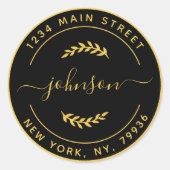 Creëer Uw eigen retouradres Gold Black Cl Ronde Sticker (Voorkant)