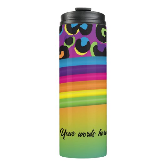 Creëer Uw eigen Retro 90s Rainbow & Leopard Print Thermosbeker (Voorkant)