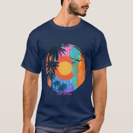 Creëer Uw eigen retro kunst tropische zonsondergan T-shirt