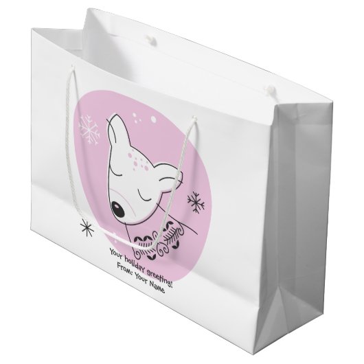 Creëer uw eigen retro rendier roze kerst groot cadeauzakje (Voorkant Gekanteld)