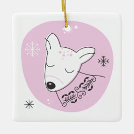 Creëer uw eigen retro rendier roze kerst keramisch ornament