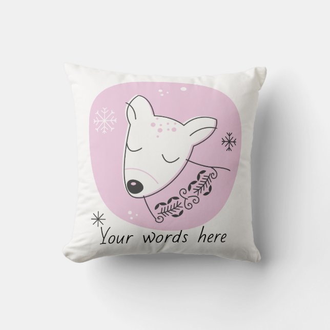 Creëer uw eigen retro rendier roze kerst kussen (Voorkant)