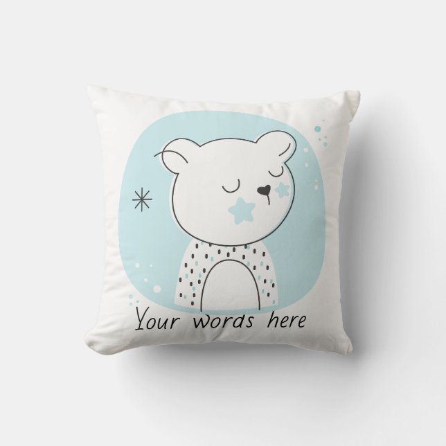 Creëer uw eigen retro teddybeer blauwe kerst kussen (Voorkant)