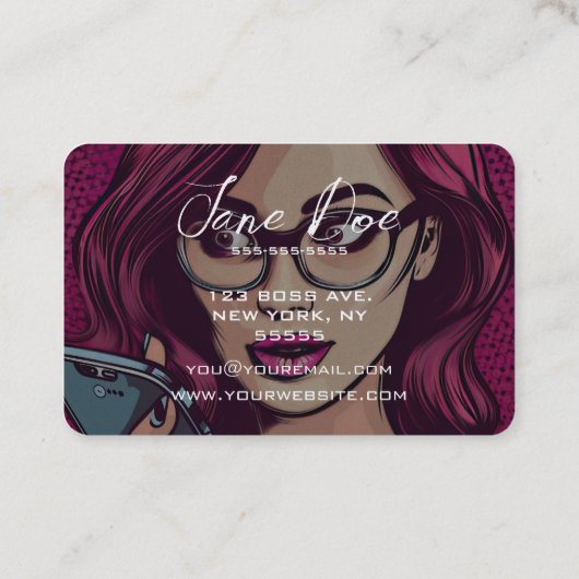 Creëer Uw Eigen Retro Vrouw In Een Bril Op De Tele Visitekaartje (Achterkant)