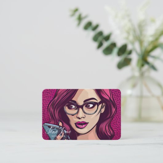 Creëer Uw Eigen Retro Vrouw In Een Bril Op De Tele Visitekaartje (Staand voorkant)