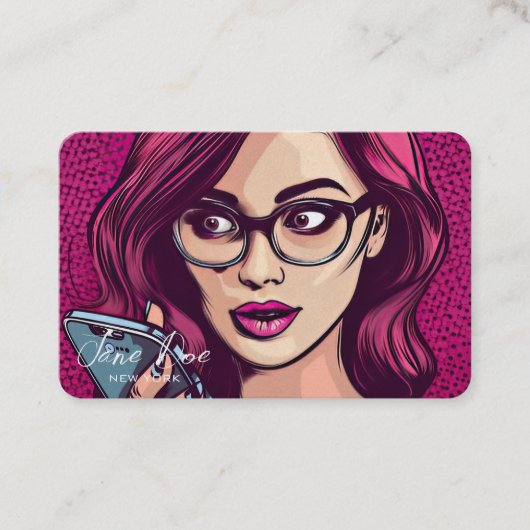 Creëer Uw Eigen Retro Vrouw In Een Bril Op De Tele Visitekaartje (Voorkant)