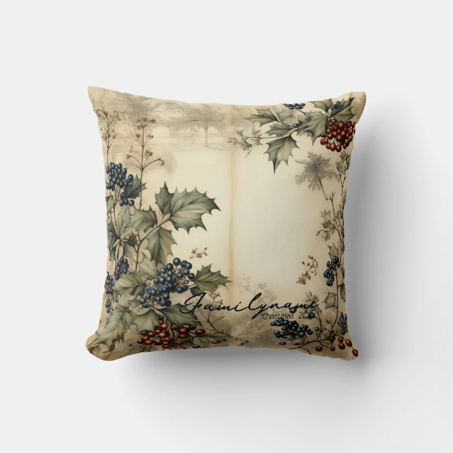 Creëer Uw eigen  rode & blauwe Holly perkament Kussen (Voorkant)