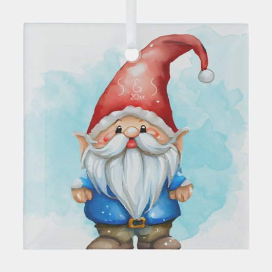 Creëer Uw eigen rode en blauwe kerstgnoom Glas Ornament (Voorkant)