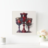 Creëer Uw eigen Rode Gotische Chalices Vierkante Klok (Huis)