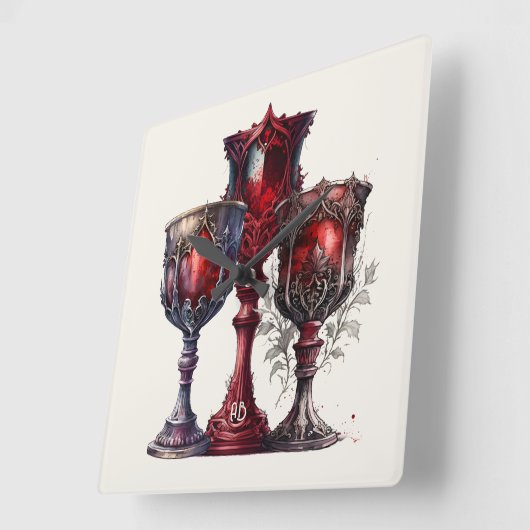 Creëer Uw eigen Rode Gotische Chalices Vierkante Klok (Hoek)