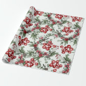 Creëer uw eigen rode Holly & Pinecones Cadeaupapier (Uitgerold)