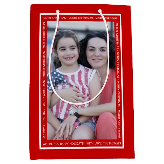 Creëer uw eigen rode kerstfoto medium cadeauzakje (Voorkant)