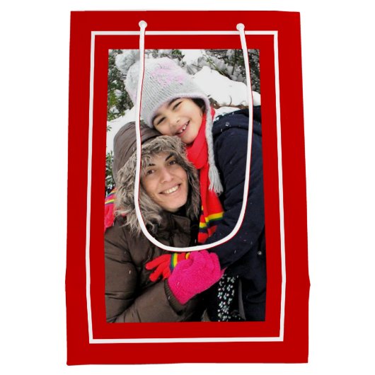 Creëer uw eigen rode kerstfoto medium cadeauzakje (Achterkant)