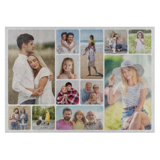Creëer Uw eigen ronde hoeken 12 fotocollage Snijplank (Voorkant)