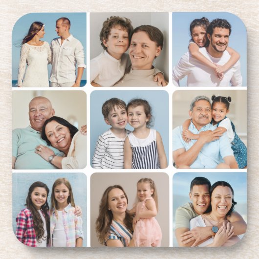 Creëer Uw eigen ronde hoeken 9 Fotocollage Bier Onderzetter (Voorkant)