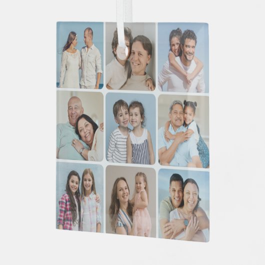 Creëer Uw eigen ronde hoeken 9 Fotocollage Glas Ornament (Voorkant links)