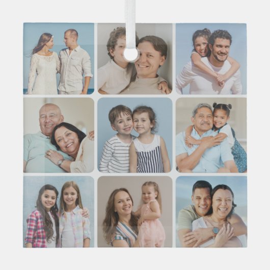 Creëer Uw eigen ronde hoeken 9 Fotocollage Glas Ornament (Voorkant)
