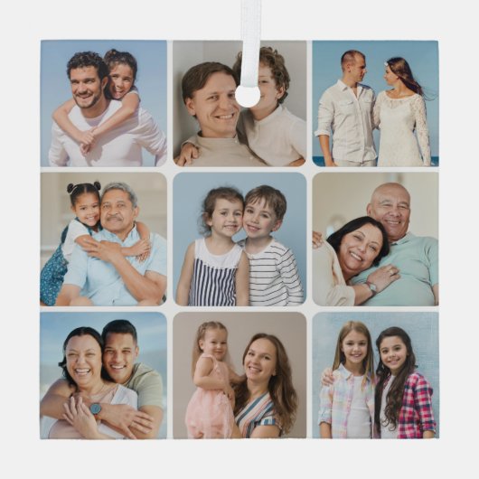 Creëer Uw eigen ronde hoeken 9 Fotocollage Glas Ornament (Achterkant)