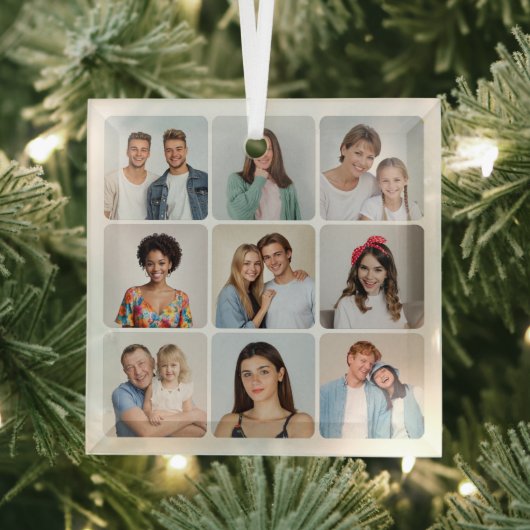 Creëer Uw eigen ronde hoeken 9 Fotocollage Glas Ornament (Insitu)