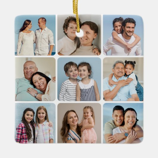 Creëer Uw eigen ronde hoeken 9 Fotocollage Keramisch Ornament (Voorkant)