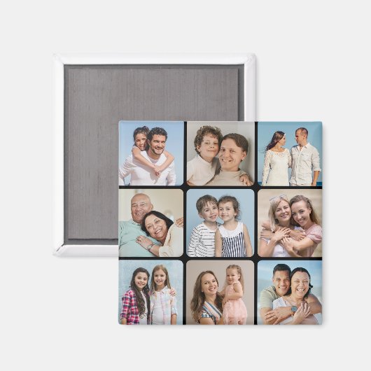 Creëer Uw eigen ronde hoeken 9 Fotocollage Magneet (Voorkant / Achterkant)