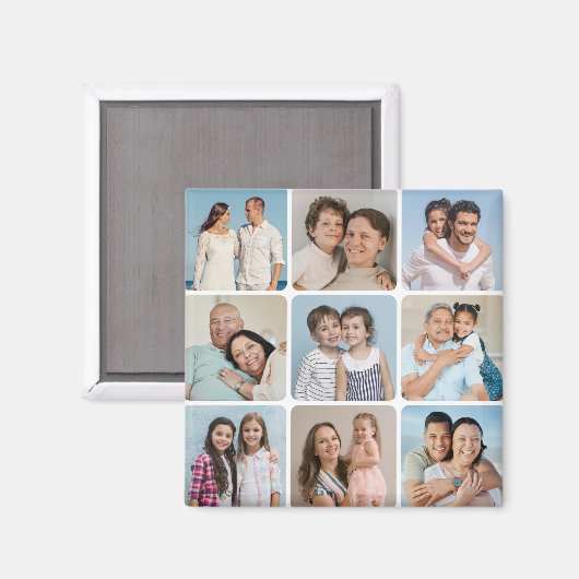 Creëer Uw eigen ronde hoeken 9 Fotocollage Magneet (Voorkant / Achterkant)