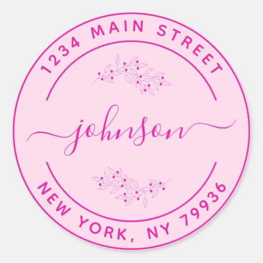 Creëer Uw eigen ronde retour adres roze Ronde Sticker (Voorkant)