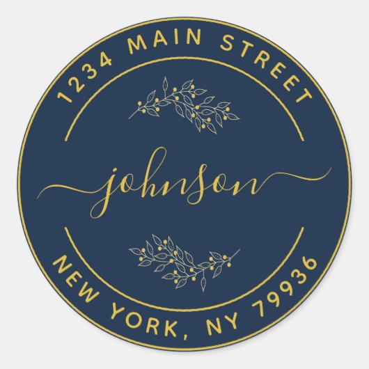 Creëer Uw eigen ronde retouradres Zwart Goud Ronde Sticker (Voorkant)