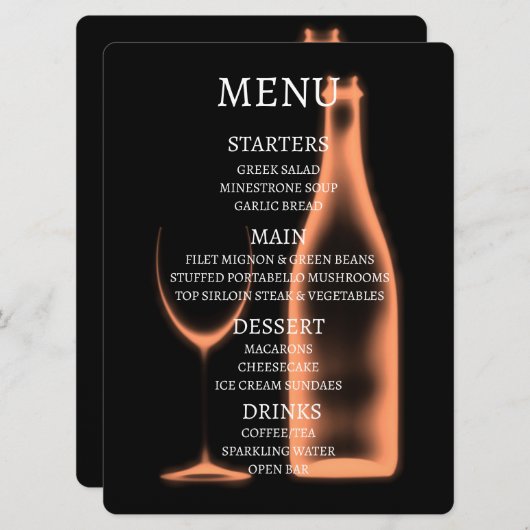 Creëer Uw Eigen Röntgenfoto Wijnglas & Fles Menu (Voorkant / Achterkant)