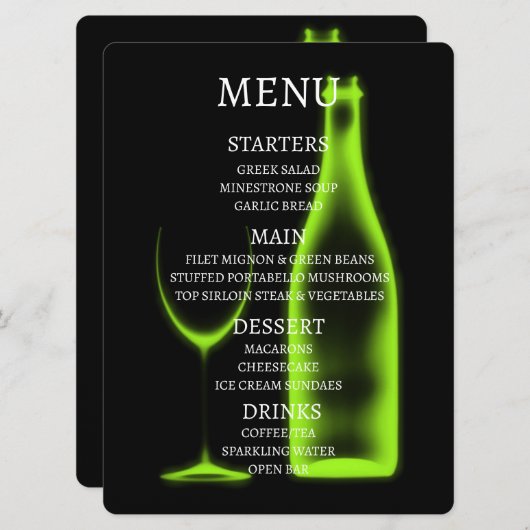 Creëer Uw Eigen Röntgenfoto Wijnglas & Fles Menu (Voorkant / Achterkant)