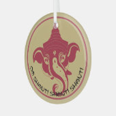 Creëer Uw Eigen Rood & Gouden Ganesh Glas Ornament (Voorkant links)