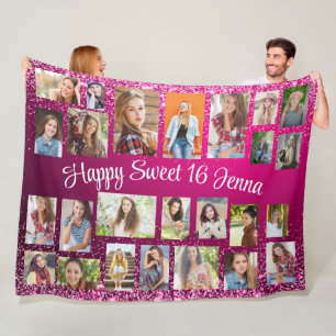 Creëer Uw Eigen Roze 25 Foto Happy Sweet 16 Fleece Deken