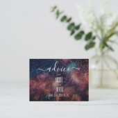 Creëer uw eigen roze blauw rood vuurwerk advieskaart (Staand voorkant)