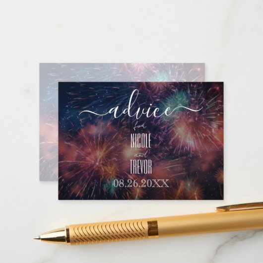 Creëer uw eigen roze blauw rood vuurwerk advieskaart (Voorkant / Achterkant in situ)