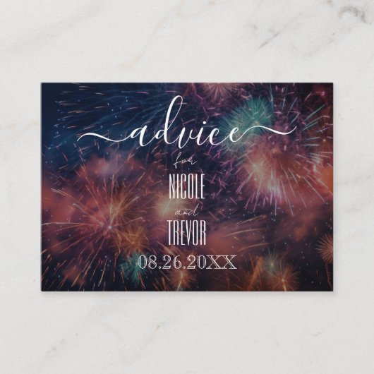 Creëer uw eigen roze blauw rood vuurwerk advieskaart (Voorkant)