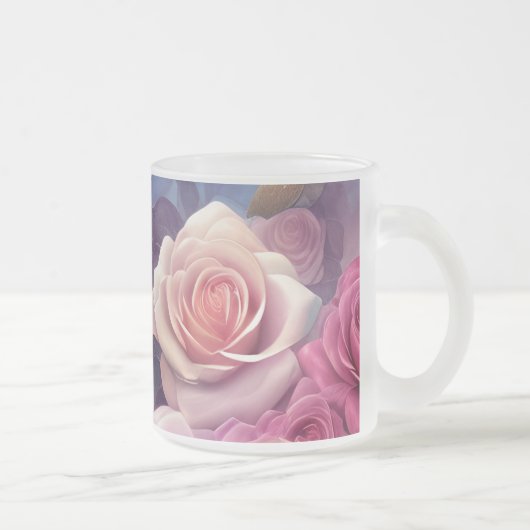 Creëer Uw eigen roze & blauwe Rozen Bloemen Matglas Koffiemok (Rechts)