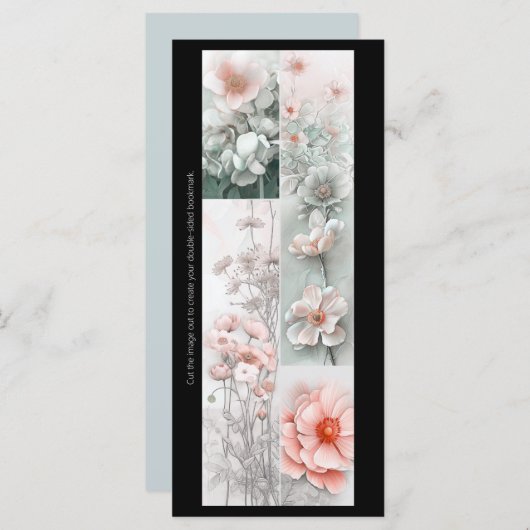 Creëer Uw Eigen Roze Bloem Collage Bladwijzer Kaar (Voorkant / Achterkant)