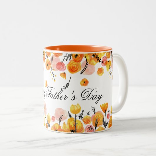 Creëer Uw eigen roze & gele bloemen Vaderdag Tweekleurige Koffiemok (Voorkant rechts)