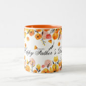 Creëer Uw eigen roze & gele bloemen Vaderdag Tweekleurige Koffiemok (Center)