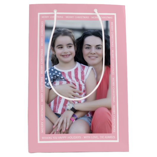 Creëer uw eigen roze kerstvakantie foto medium cadeauzakje (Voorkant)