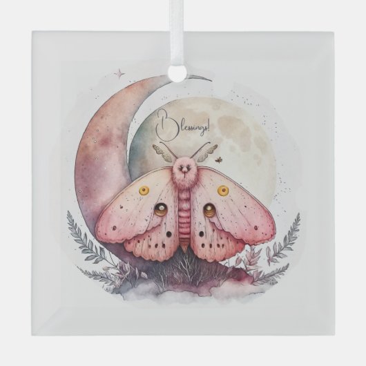 Creëer Uw eigen Roze Maan Moth & Flowers Glas Ornament (Voorkant)