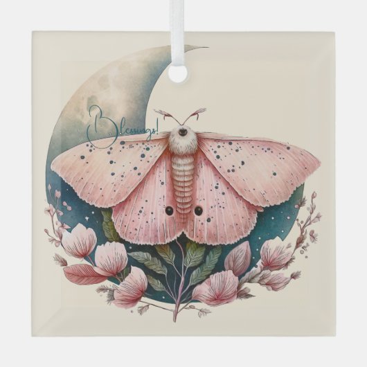 Creëer Uw eigen Roze Maan Moth & Flowers Glas Ornament (Voorkant)